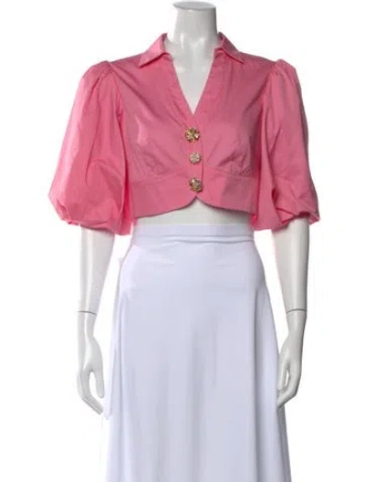 Pre-owned Self-portrait V-neck Short Sleeve Crop Top W/ Tags In Pink