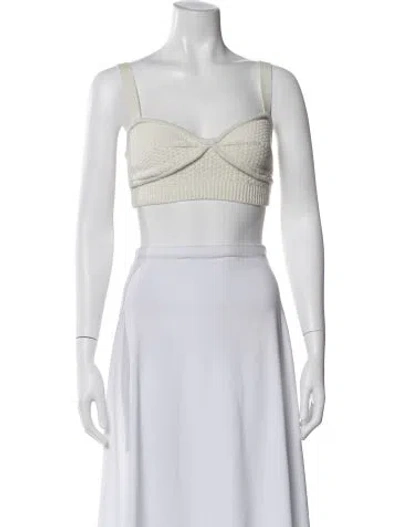 Pre-owned Self-portrait V-neck Sleeveless Crop Top In Neutral