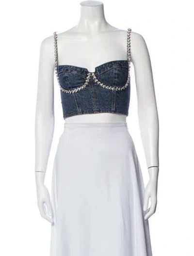 Pre-owned Self-portrait V-neck Sleeveless Crop Top W/ Tags In Blue