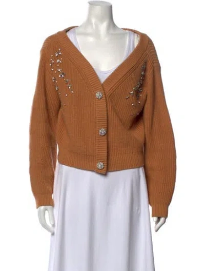 Pre-owned Self-portrait V-neck Sweater In Brown