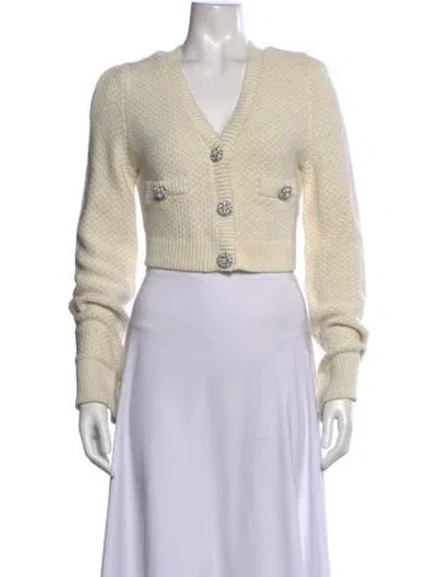 Pre-owned Self-portrait V-neck Sweater In Metallic/neutrals