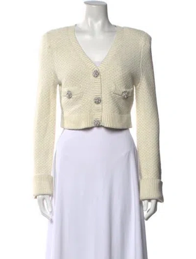 Pre-owned Self-portrait V-neck Sweater In Metallic/neutrals