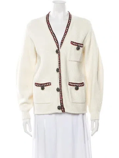 Pre-owned Self-portrait V-neck Sweater In Metallic/white