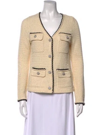 Pre-owned Self-portrait V-neck Sweater In Neutral