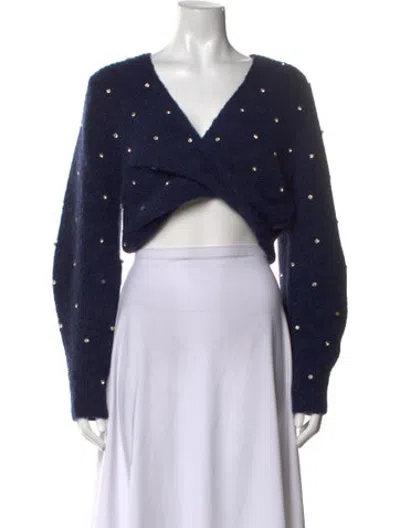 Pre-owned Self-portrait V-neck Sweater W/ Tags In Blue