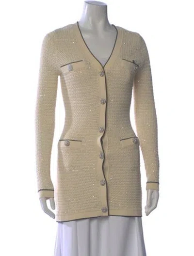 Pre-owned Self-portrait V-neck Sweater W/ Tags In Neutral
