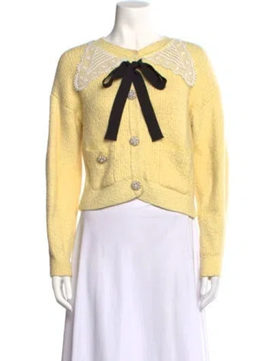 Pre-owned Self-portrait V-neck Sweater In Yellow