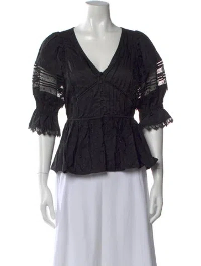 Pre-owned Self-portrait V-neck Three-quarter Sleeve Blouse In Black