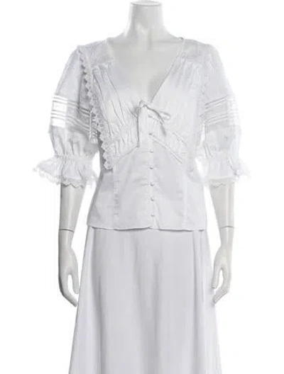 Pre-owned Self-portrait V-neck Three-quarter Sleeve Blouse W/ Tags In White