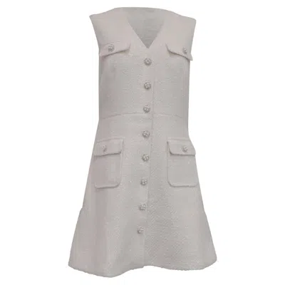 Pre-owned Self-portrait V-neck Tweed Mini Dress In White Polyester