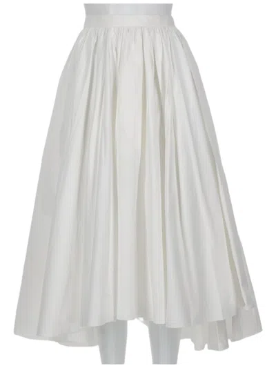 Self-portrait Voluminous Gathered Poplin Midi Skirt In Red