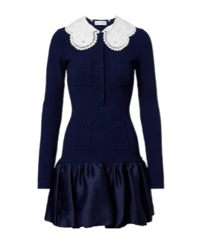 Self-portrait Waffle-knit Minidress In Blue