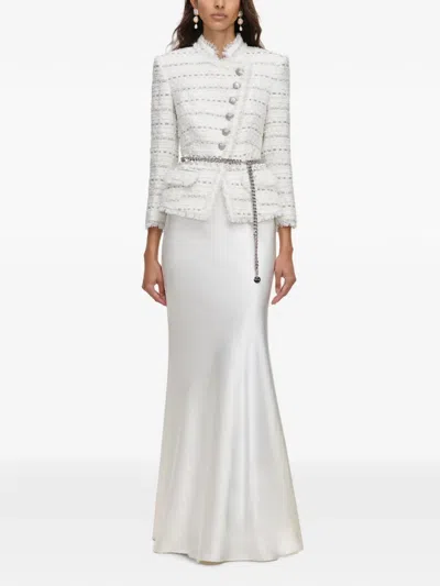 Self-portrait White Boucle Satin Maxi Dress