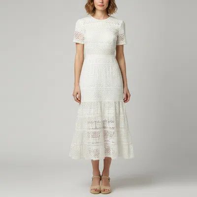 Pre-owned Self-portrait White Broderie Eyelet Cotton Bea Midi Dress M