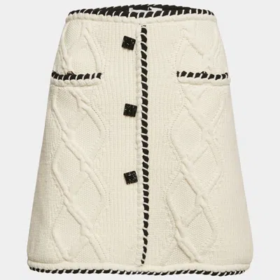 Self-portrait White Cable Knit Button Detail Mini Skirt In Neutral