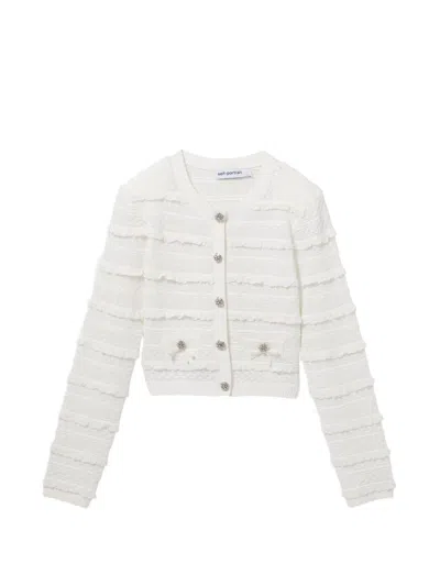 Self-portrait Cardigan Con Bottoni Impreziositi Da Strass Bianco Self Portrait In White