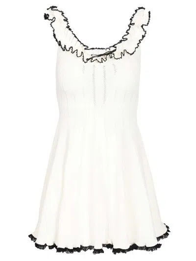 Self-portrait White Contrast Trim Knit Mini Dress Dresses White