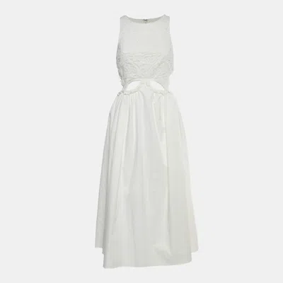 Pre-owned Self-portrait White Cotton And Guipure Lace Cut Out Midi Dress S
