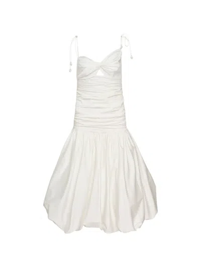 Self-portrait White Cotton Gathered Midi Dress In Animal Print