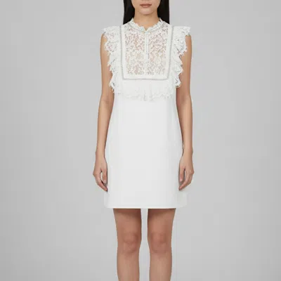 Pre-owned Self-portrait White Crepe Lace Trim Ruffled Mini Dress M