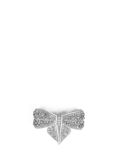 Self-portrait White Crystal Bow Hair Clip In Silver