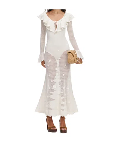 Self-portrait White Floral Crochet Midi Dress