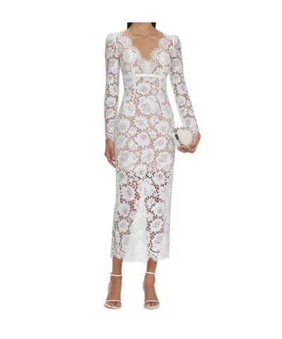Self-portrait Floral Lace V-neck Midi Dress In White