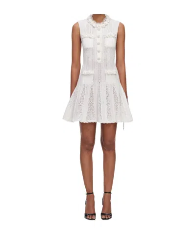 Self-portrait White Flower Trim Knit Mini Dress