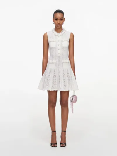 Self-portrait Flower Trim Knit Mini Dress In White