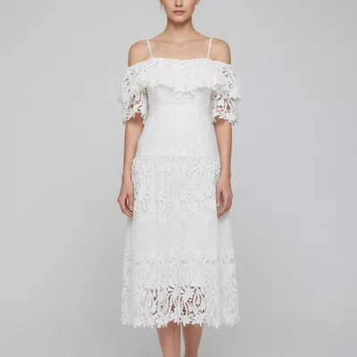 Pre-owned Self-portrait White Guipure Lace Off-shoulder Lily Midi Dress S