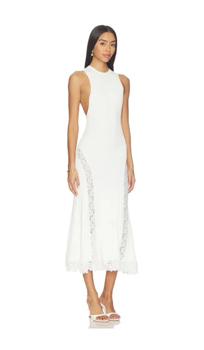 Self-portrait White Knit Lace Insert Midi Dress
