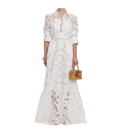 Self-portrait Maxi Dress Lace Collar Belted Waist In White