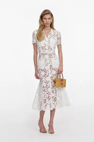 Self-portrait Floral Lace Collared Midi Dress In White