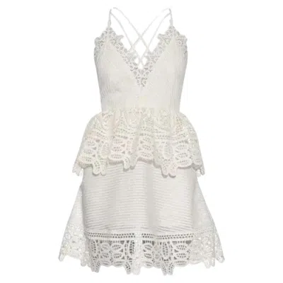 Pre-owned Self-portrait White Lace Peplum Mini Dress - Us 10 / Eu 42