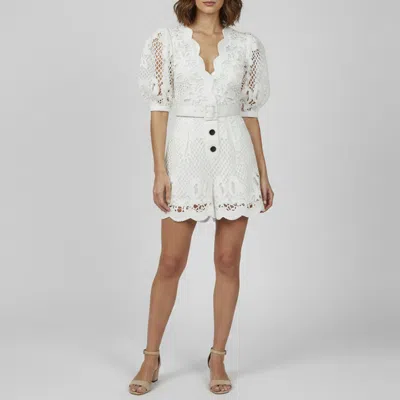 Pre-owned Self-portrait White Lattice Embroidered Cotton Playsuit S