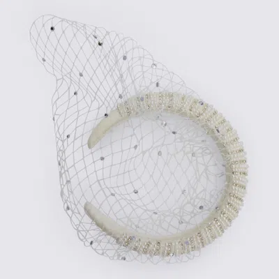 Self-portrait White Mesh Crystal Hairband In Multi