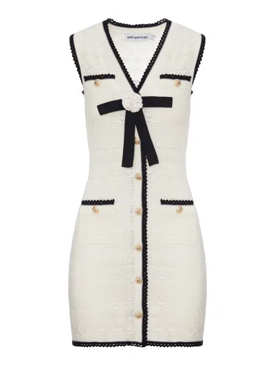 Self-portrait White Mini Dress In Quilted Knit