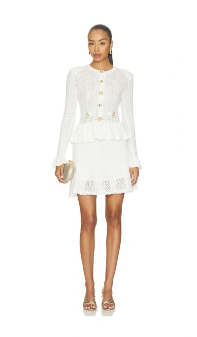 Self-portrait White Pointelle Peplum Knit Mini Dress In Multi