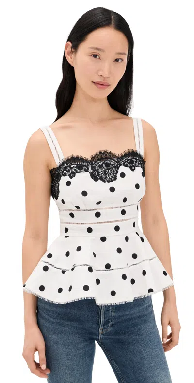 Self-portrait White Polka Dot Linen Top White In Neutral