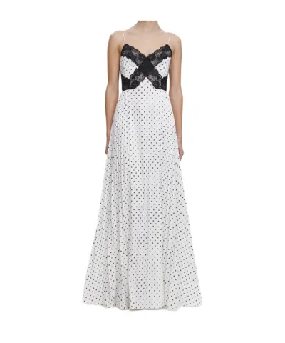 Self-portrait White Polka Dot Satin Lace Maxi Dress