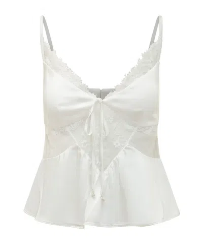 Self-portrait Satin Lace Top In White