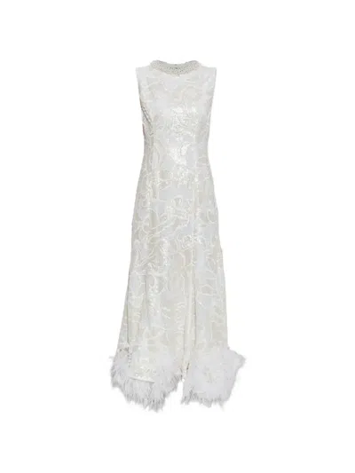 Self-portrait White Sequin Lace Feather Midi Dress In Purple