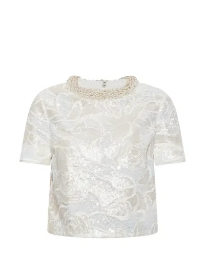 Self-portrait White Sequin Lace Top In Black