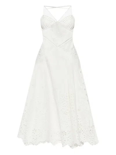 Self-portrait White Strap Dress With Leaf Embroidery