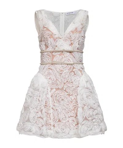 Self-portrait Lace-embroidered Sequinned Mini Dress In White