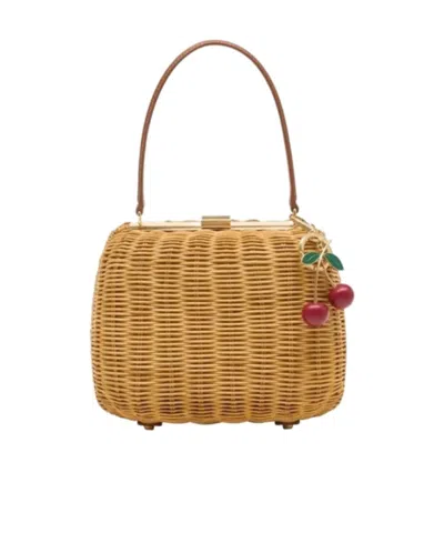 Self-portrait Wicker Cherry Pendant Handbag In Brown