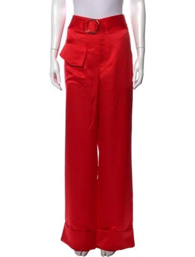 Pre-owned Self-portrait Wide Leg Pants In Red