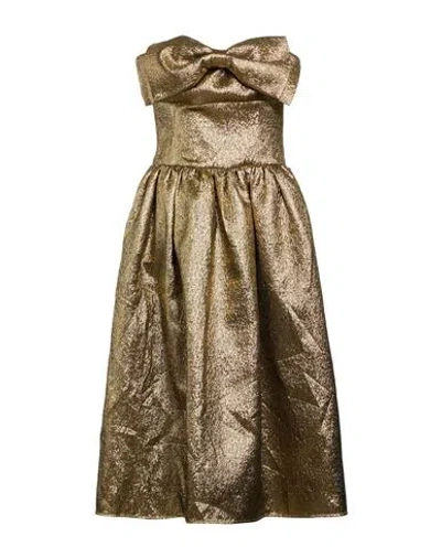 Self-portrait Woman Midi Dress Gold Size 8 Polyester, Metallic Fiber, Elastane
