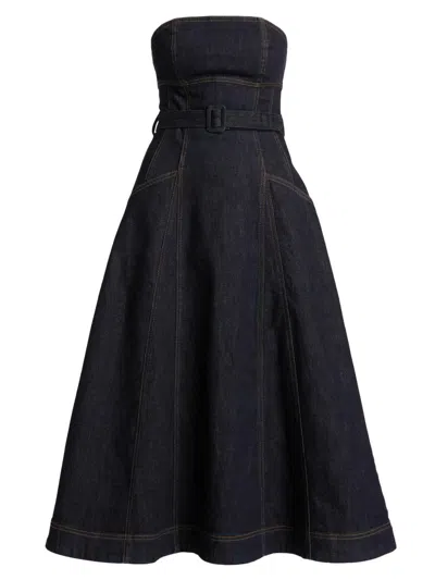 Self-portrait Women's Bandeau Denim A-line Midi-dress In Blue
