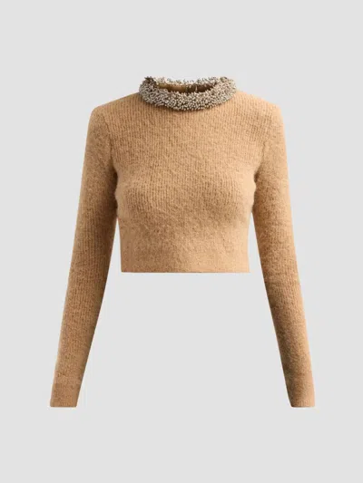 Self-portrait Women's Beaded-trim Knit Sweater In Brown